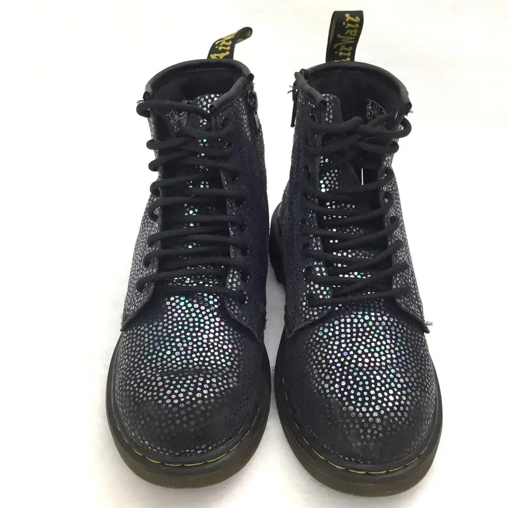 DR. MARTENS 1460J Black Kids Glitter Ankle Zipper Boots Girls Size 3